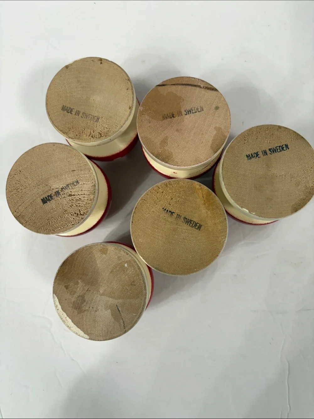 Vintage set of 6 turned wood Fly Agaric Mushroom candlestick holders H~3